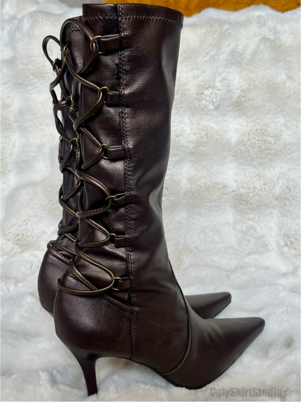 Gianni Bini Black Sleek Stiletto Boots Mid-Calf Model Off Duty Indie Sleaze 7